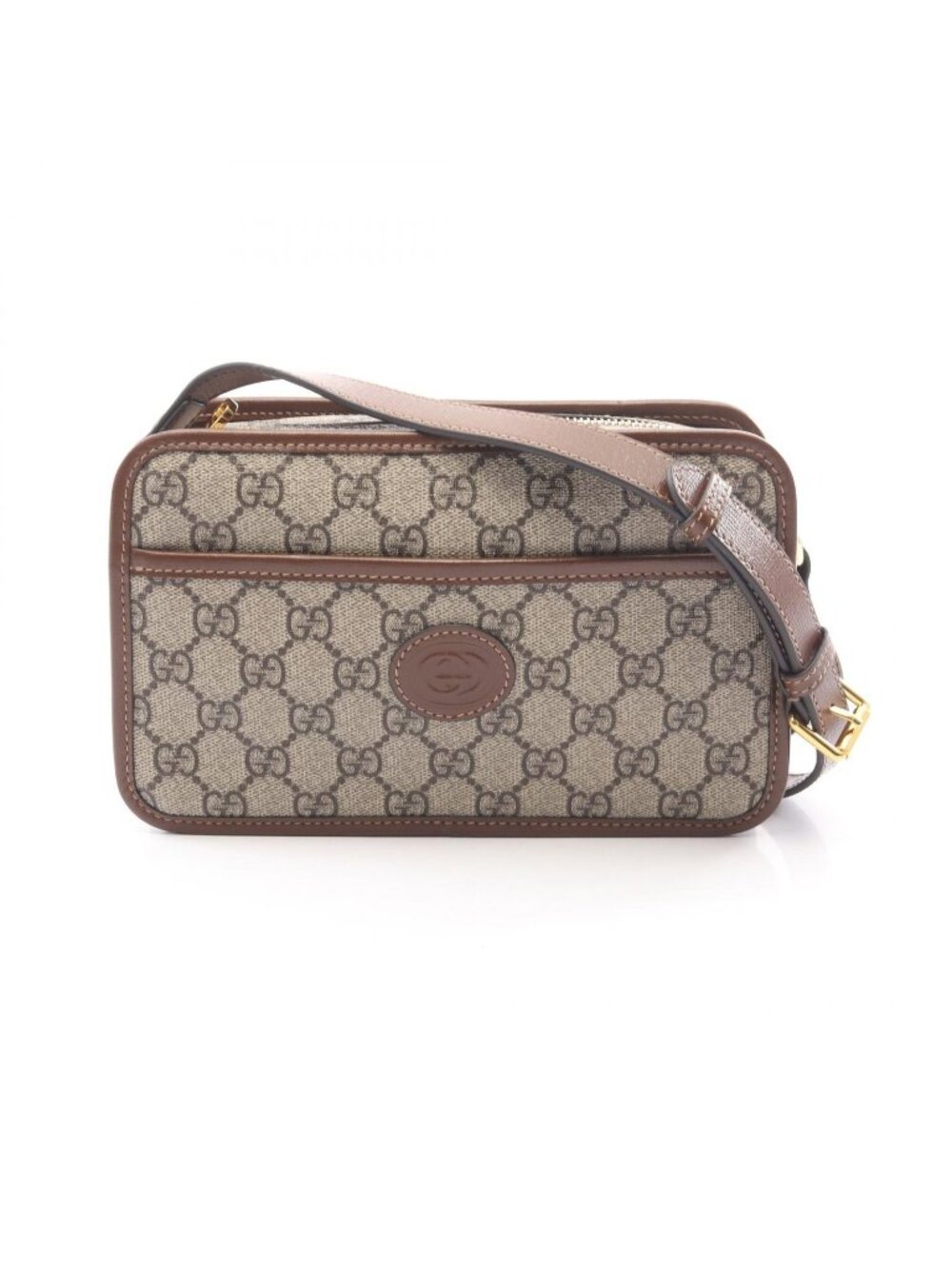 Gucci Shoulder Bag Interlocking GG Supreme Beige Brown Canvas Leather - Picture 1 of 8